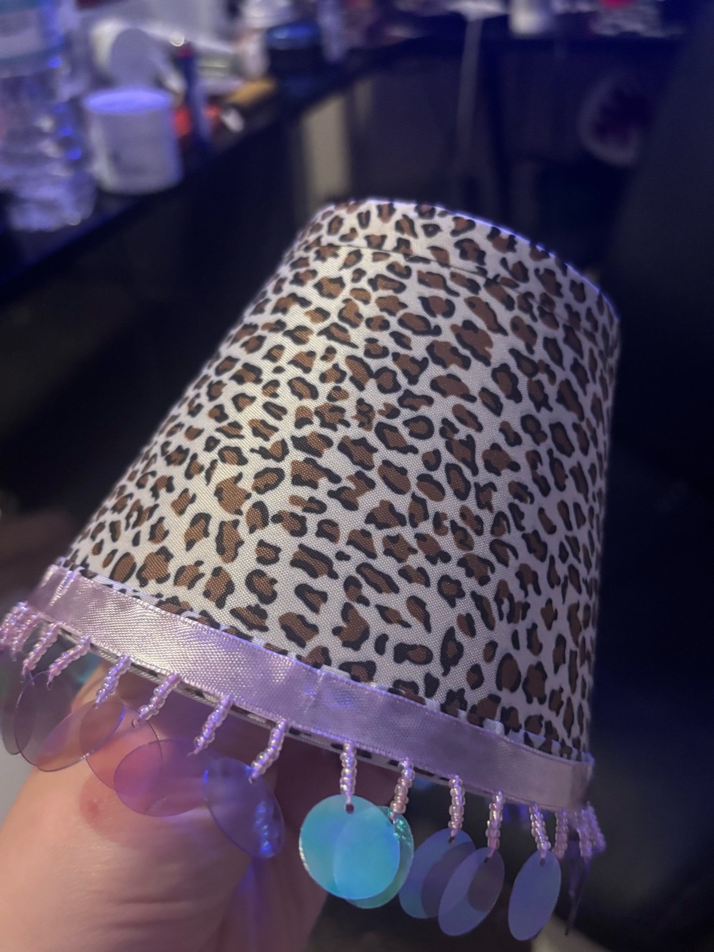 Mini Leopard Print Beaded- Pink Trim Lampshade
